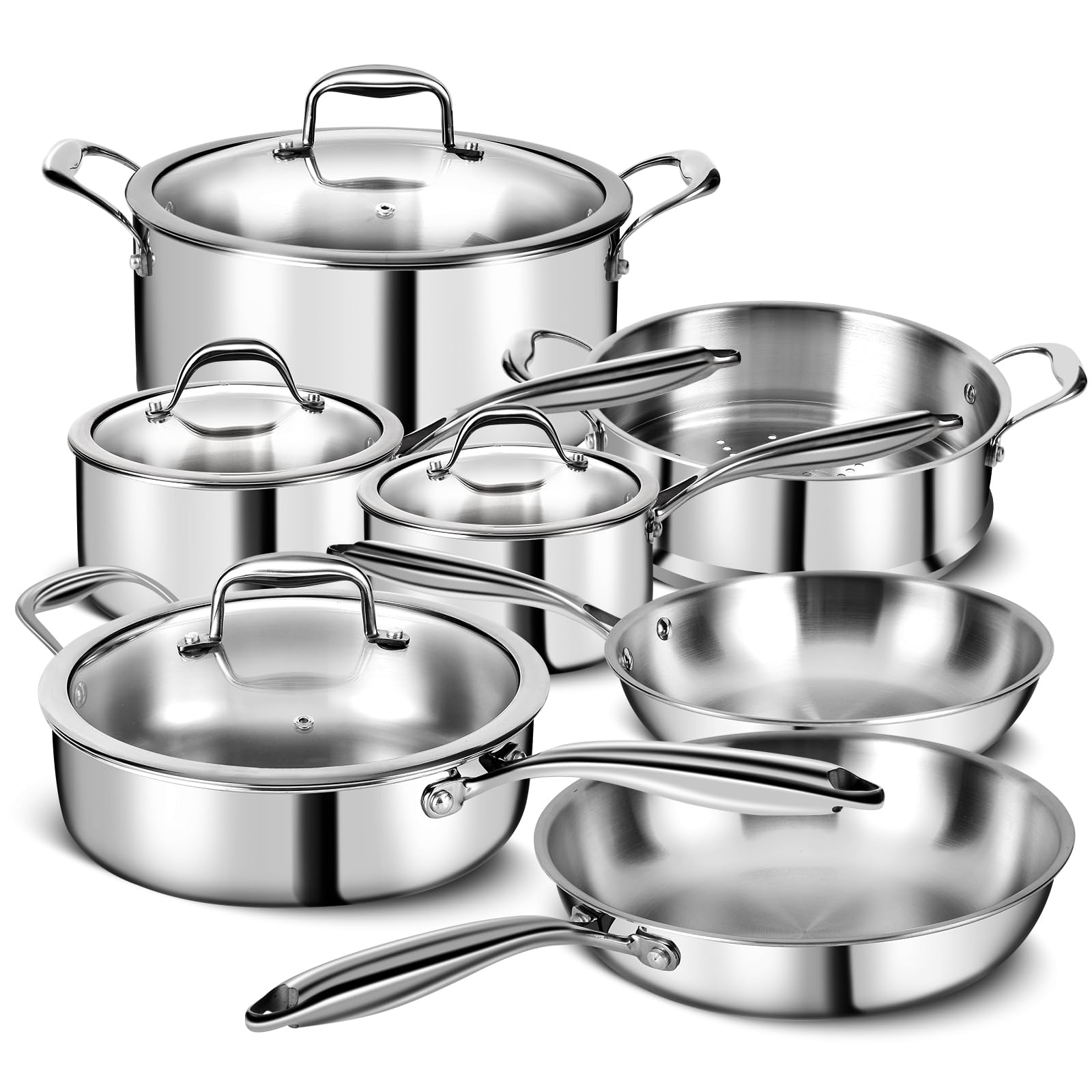 Photo 1 of 3 Ply Stainless Steel 11-Piece Cookware Set with Lids, Pots and Pans Kitchen Set, Non-Toxic, Induction, Oven, Dishwasher Safe, Professional Chef Quality