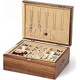 Danfoxer Acacia Wood Jewelry Box Organizers, Wooden Jewellery Organizer with Hinged Lids and Removable Jewelry Tray for Necklace Earring Rings and Bracelet