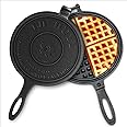 Professional 8-inch Cast Iron Waffle Maker Stove Top | 8 lbs Thickened Body, Quick Heating, Non-Coated Surface | Rustic Round Cast Iron Waffle Iron