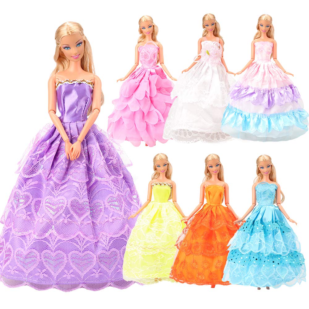 Miunana 7 Pcs Princess Evening Wedding Party Dress Clothes Gown Hand Made Outfit For 11.5 Inch Girl Dol (Random Style)