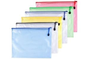 Oaimyy A3(17"x 11.5")-Mesh Zipper Pouch Plastic Zipper File Zip Document Folders for Office Supplies Travel Bags,6-Pcs,Multic