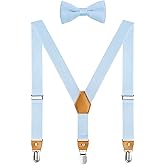 DEOBOX Suspenders for Boys and Men's Bow Tie Set Elastic Adjustable with Strong Metal Clips