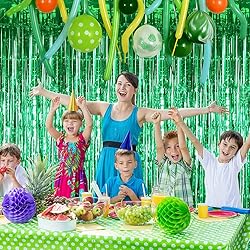 TONIFUL 2Pcs Green Metallic Tinsel Foil Fringe