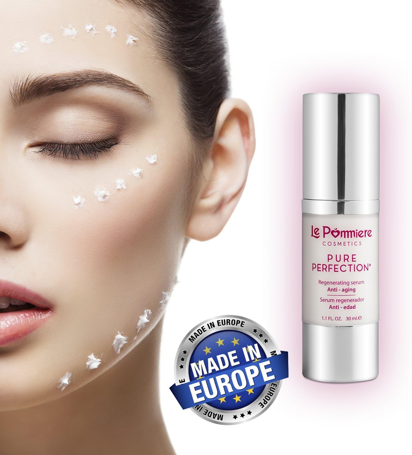 Le Pommiere serum for face moisturizer 1.1 fl oz. Anti age hyaluronic acid. Anti-wrinkle & anti-aging to man & woman with vitamin C, A Retinol, E, Collagen, Q10. Antiage for all skin types
