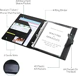 Thboxes A4 Portfolio Folder with Ring Binder 45 Pockets Faux Leather Black view 3