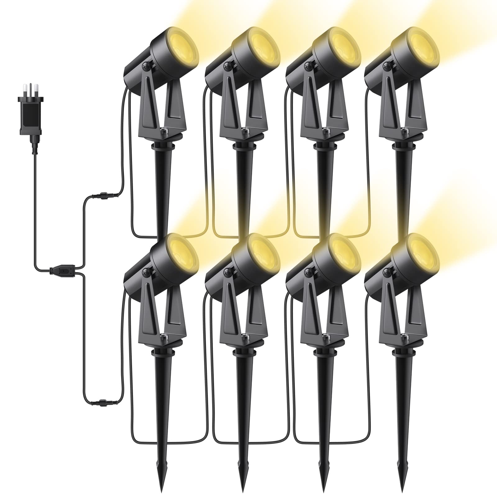 Bomcosy Garden Spotlights Mains Powered, 92FT/28M Landscape Lights, 3000K 27V Spike Light Mains IP65 Waterproof Outdoor Garden Lights Pathway Lighting for Lawn Yard, Patio,Driveway,Party