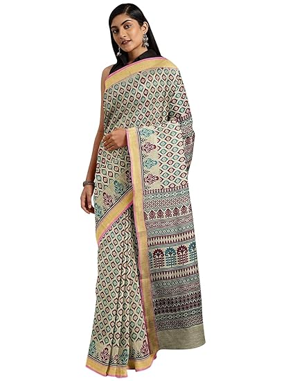 Cotton Blend Gadwal Saree, with Un-stitched Blouse Piece - Powerloom made Traditional Everyday Casual Sari for Women - by ART Retail