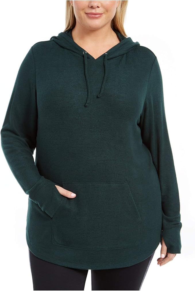 Ideology Women's Plus Size ThumbHole Hoodie Deep Pine 3X