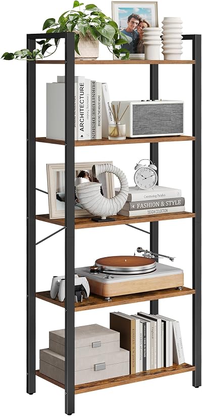 VASAGLE 5-Tier Bookcase Shelf 30 x 66 x 153 cm Rustic Brown Ink Black LLS061B01