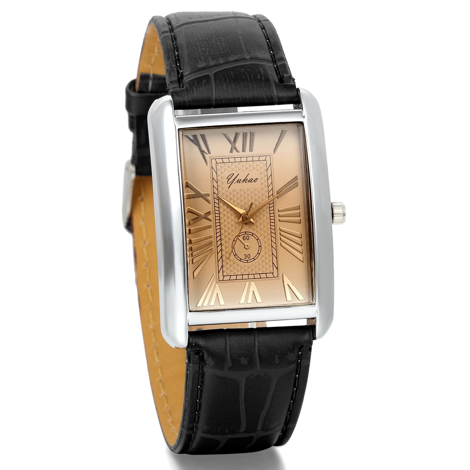 JewelryWe Fashion Black Leather Strap Roman Numeral Square Dial Mens Watch