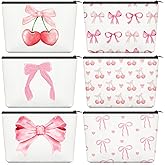 Yeyeplum 6 Pcs Valentine Pink Bow Makeup Bag Gifts for Women Coquette Bow Cosmetic Bag Bulk Preppy Travel Makeup Pouch Aesthetic Portable Versatile Zipper Pouch Birthday Gifts(Cute Style)