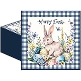50Pcs Happy Easter Party Napkins Watercolor Bunny Rabbit Flower Egg Party Decorations Spring Floral Theme Party Supplies Disposable Drink Luncheon Dinner Table Decor Supplies Napkins 6.5" x 6.5"