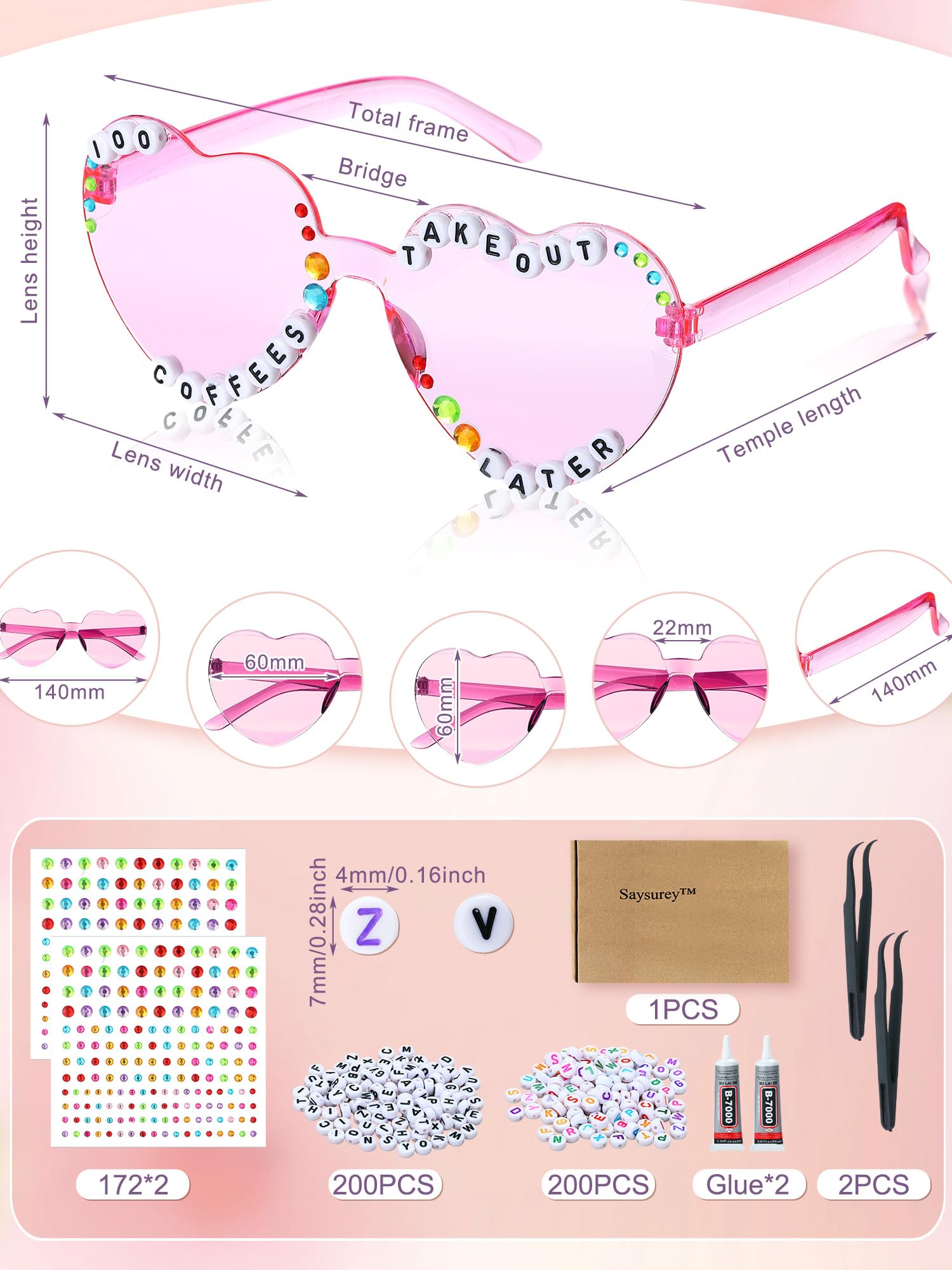 Saysurey 20 Pairs DIY Sunglasses in My Era Popular Singer Party Favors Friendship Sunglasses for 80s Girls Women