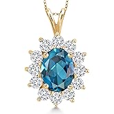 Gem Stone King 18K Yellow Gold Plated Silver Oval Gemstone Birthstone Necklace | Oval 8X6MM | Halo Pendant Necklaces for Women | with 18 Inch Chain