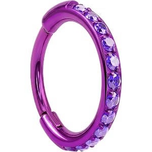Body Candy Color CZ Micro Gem Implant Grade Titanium Hinged Nose Hoop - 20G Hypoallergenic Nose Piercing Jewelry