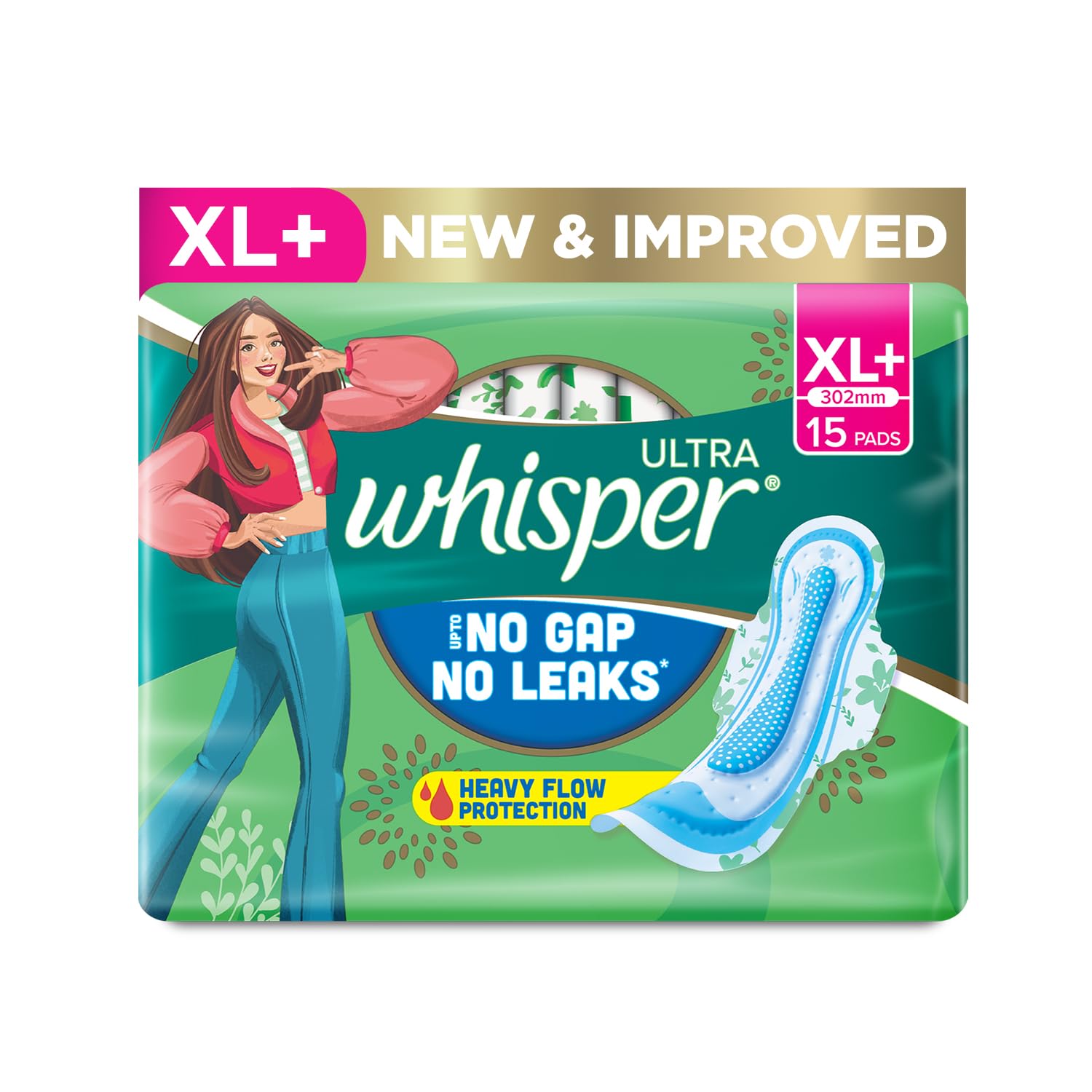 Whisper Ultra Clean Sanitary Pads - 15 Pieces (XL Plus)