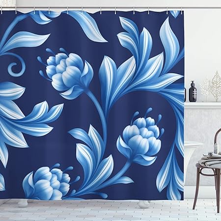 Amazon Com Lunarable Royal Blue Shower Curtain Blossoms In