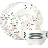 Corelle Vitrelle 18 Piece Glass Dinnerware Sets Service for 6, Triple Layer Chip &amp; Crack Resistant Glass Plate and Bowl Sets, Wildflower