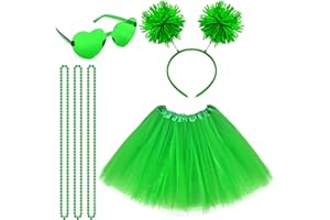 DOMKIER Tutu for Women Tutu Accessories Set Pom Pom Headband Tulle Tutu Skirt Heart Sunglasses Bead Necklaces