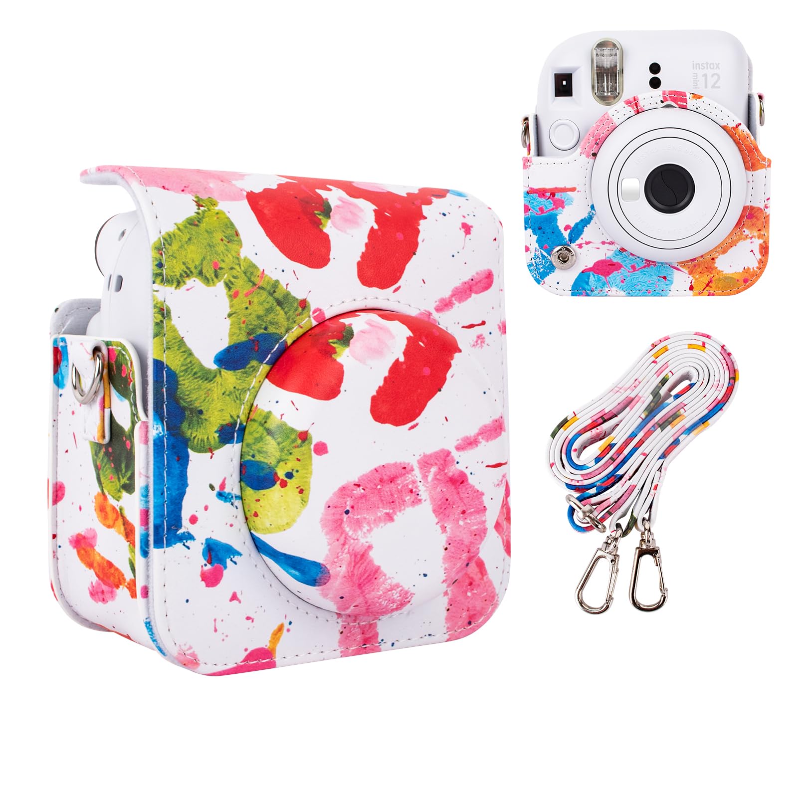 HIYQIN Amazing Color Case Compatible with Fujifilm Instax Mini 12 Instant Camera, Polaroid Camera Instax Mini 12 Aesthetic Case with Shoulder Strap- Palmprint