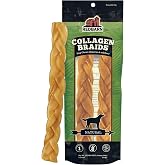 Redbarn Natural Large 12" Beef Collagen Braids - 2 Pack - Long Lasting Low-Odor Alternative to Rawhide &amp; Bully Sticks -Single Ingredient Chew for Medium Large Dogs