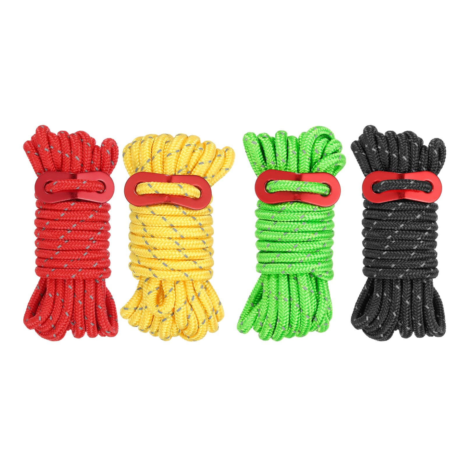 PATIKIL 5mm Tent Rope, 4 Pack 13ft Reflective Guyline Cord Tied Downs Rope Paracord Cord Camping Ropes with Red Aluminum Cord Adjusters for Camping Hiking Tent, Black Green Yellow Red