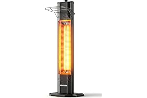 VAGKRI Outdoor Electric Patio Heater, 1500W 36" Infrared Heater with 2 Heat Tube, 3 Levels, Tip-Over&Overheat Protection, IPX5 Waterproof Tower Electric Patio Heater for Outdoor Indoor, Backyard, Room