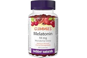 Webber Naturals Melatonin 10 mg Gummy, 60 Gummies, Cherry-Pomegranate Flavour, For Sleep Support, Vegan