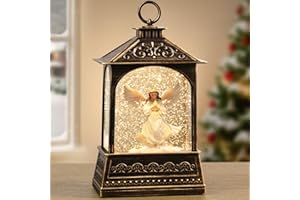 Flldsee Snow Globe Lantern Christmas Decorations Indoor, Musical Snowglobe Light with Timer, USB & Battery Powered Music Box,