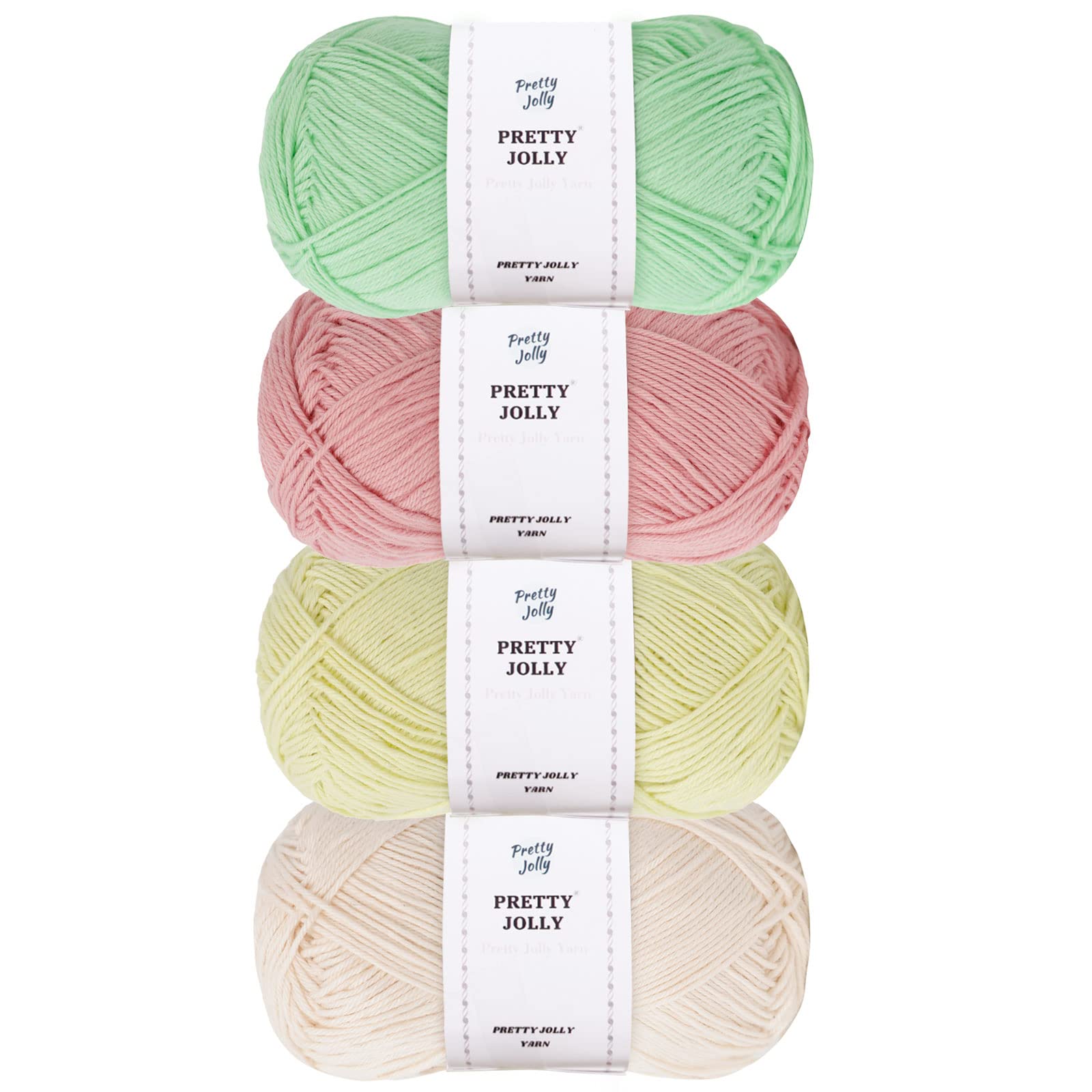 Pretty Jolly 4 Skeins Soft Baby Yarn, 100% Cotton, Crochet & Knitting, 4 Ply, Fingering Weight, Blanket Yarn for DIY Craft Total Length 4×160m/4×50g (Set 1)
