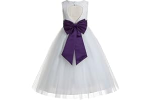 EKIDSBRIDAL White Floral Lace Heart Cutout Flower Girl Dresses Christening Dresses 172T