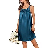 Ekouaer Silky Satin Nightgown for Women Sleeveless Sleepwear Tank O Neck Night Shirts Pleated Sleepshirt Casual Dress S-3XL