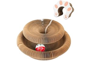 Lktvys Kitty Curlz Cat Toy, Magic Organ Cat Interactive Scratcher Cardboard with Bell Ball, Foldable & Changeable Accordion S