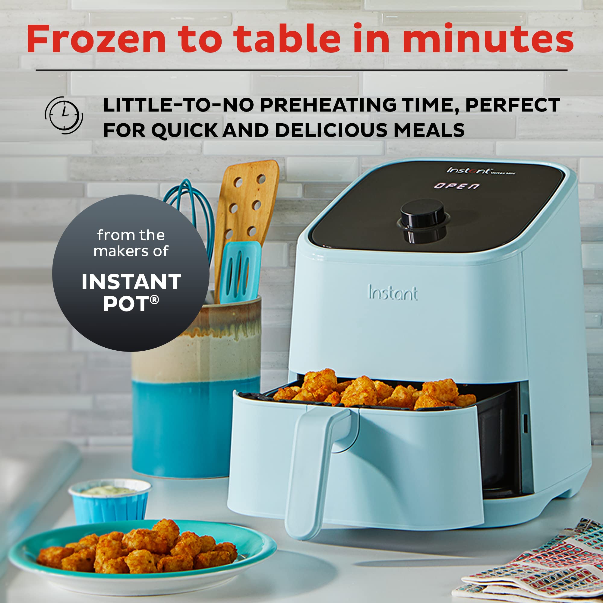 Mini freidora de aire Instant Pot Vortex 2QT, pequeña freidora de aire que crujiente, recalienta, hornea y asa para comidas rápidas y fáciles, incluye más de 100 recetas en la aplicación, es apta para lavavajillas, de los creadores de Instant Pot, Aqua