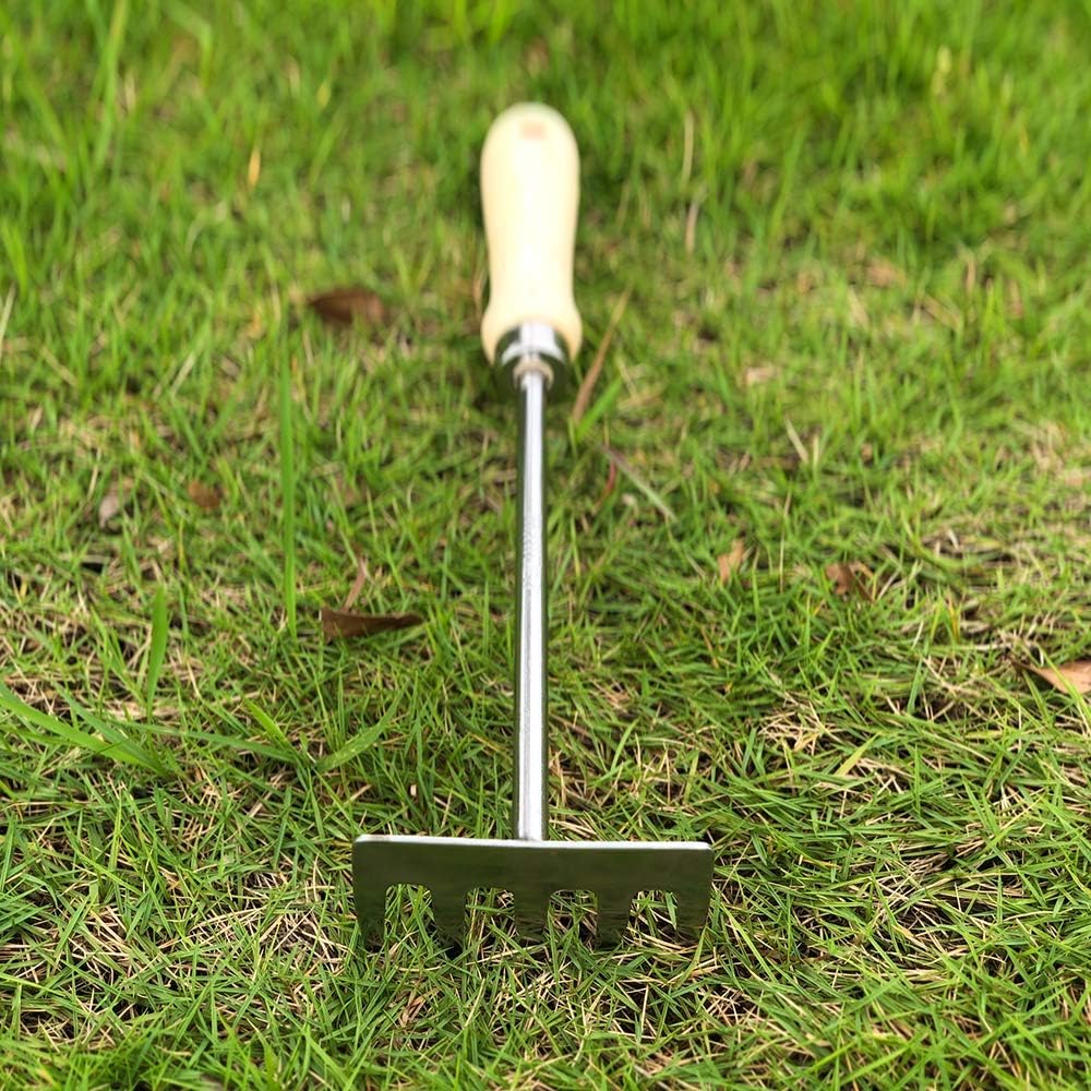 Hand Cultivator Garden Bow Rake with 5 Steel Tines, Hand Rake with Ergonomic Wooden Handle, Hand Tiller Garden Tool for Weeding and Loosens Soil : Garden & Outdoor