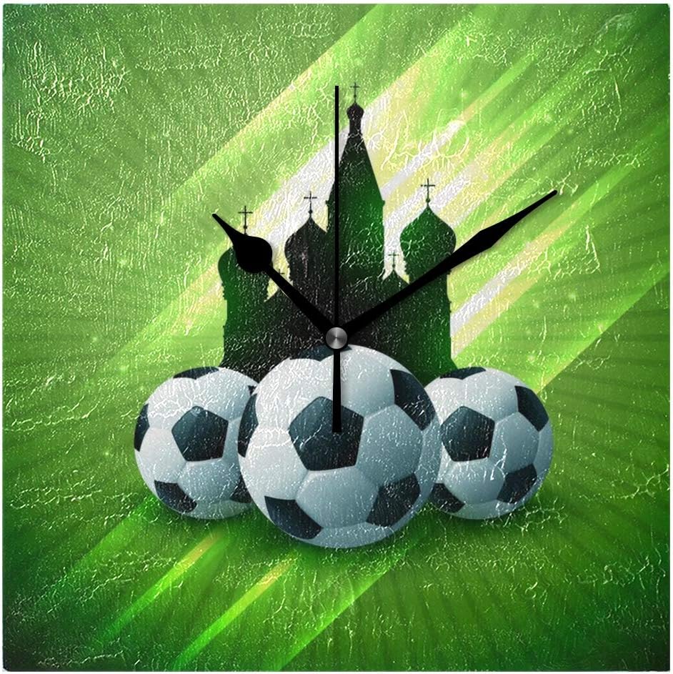 Amazon Com Force Over Decorative Wall Clock Soccer Russia Tournament Shiny Flyer Background Square Acrylic Wall Clock Non Ticking Silent Clock Art For Living Room Kitchen Bedroom Home Kitchen