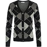 GRACE KARIN Womens Cardigan Sweater Spring Fashion Long Sleeve Argyle Sweater V Neck Button Up Cardigan Preppy Clothes
