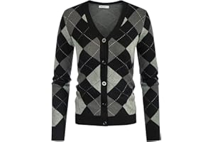GRACE KARIN Womens Cardigan Sweater Fall Fashion Long Sleeve Argyle Sweater V Neck Button Up Cardigan Preppy Winter Clothes