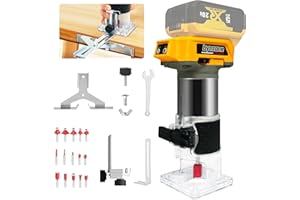 800W Cordless Wood Router Compatible With Dewalt 20V Battery,byczone 30000RPM Brushless Motor Router Attach 15PCS 1/4" Router Bits,6 Speeds Hand Trim Router,Edge Guide,Roller Guide,(NO Battery)