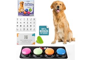 A-URA Dog Buttons for Communication with Mat, HD Sound Quality Dog Talking Button Set – Non-Slip Back Mat, Dog Buttons Talk for Training, Pet Talking Buttons for Dog (Pack of 4)
