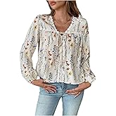 SHENHE Women's Lantern Sleeve Blouse Tie Front V Neck Business Casual Dressy Going Out Top
