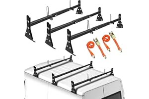 JY PERFORMANCE Ladder Rack for Van, Van Roof Rack Compatible with Chevy Express 1500 2500 3500 Ford Econoline GMC Savana Fullsize with Rain Gutter, Adjustable Length 57''-65'', 3 Bars, 800 Lbs, Black