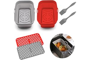 LEANKING 2pcs Air Fryer Silicone Liners Pot with 2pcs Air Fryer Mats & 2pcs Brush for Ninja Food Dualzone DZ401 DZ201 Air Fryer