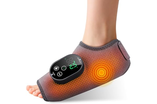 Heated Ankle Brace, Cordless Foot Massager with 6 Heat Settings, 3 Vibration Settings, 3 Timer Options, Rechargeable Heating