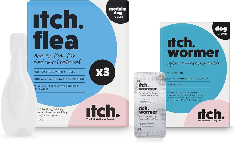 Itch Vet Approved Medium Dog Flea Tick Treatment & Wormer Bundle 10-20kg