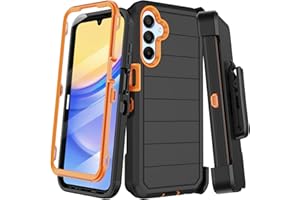 KECAI for Samsung Galaxy A15 5G Case with Belt Clip Holster,Built-in Screen Protector,Heavy Duty Shockproof Drop Protection Military Grade Durable Phone Cover with Kickstand (Black/Orange)