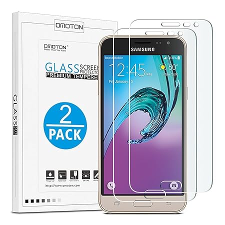[2 Stück] OMOTON Panzerglas Displayschutzfolie für Samsung galaxy J3 [2016], Anti-Kratzen, Anti-Öl, Anti-Bläschen, lebenslang