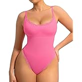 FeelinGirl Lace Bodysuits for Women Shapewear Tummy Control Thong Cami Bodysuit Tops with Adjustable Spaghetti Straps