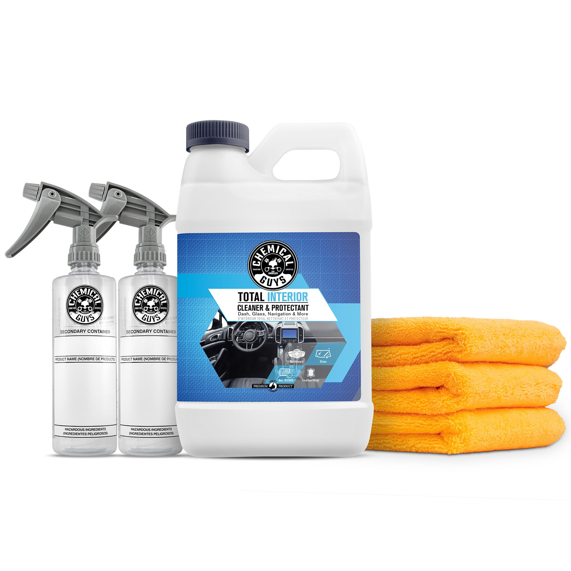 Chemical Guys HOL414 Total Interior Cleaner and Protectant, Refill Kit With 2 Dilution Bottles & 3 Premium Microfiber Towels (Safe for Cars, Trucks, SUVs, Jeeps, Motorcycles, RVs & More) 64 fl oz Image