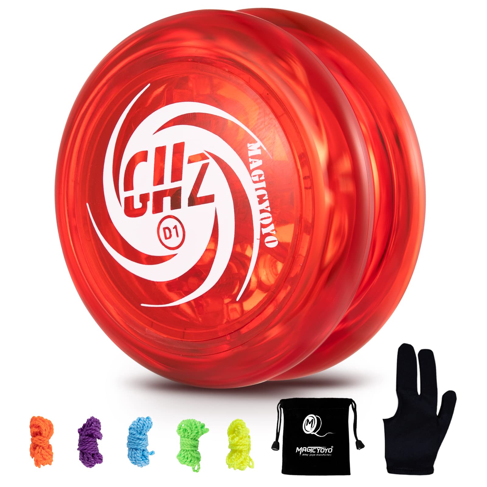 MAGICYOYO Responsive Yoyo for Kids, Professional Yoyo D1 GHZ for Beginners, Looping Yo Yo with 5 YoYo Strings+ Yo Yo Glove,+Yo-yo Bag (Red)